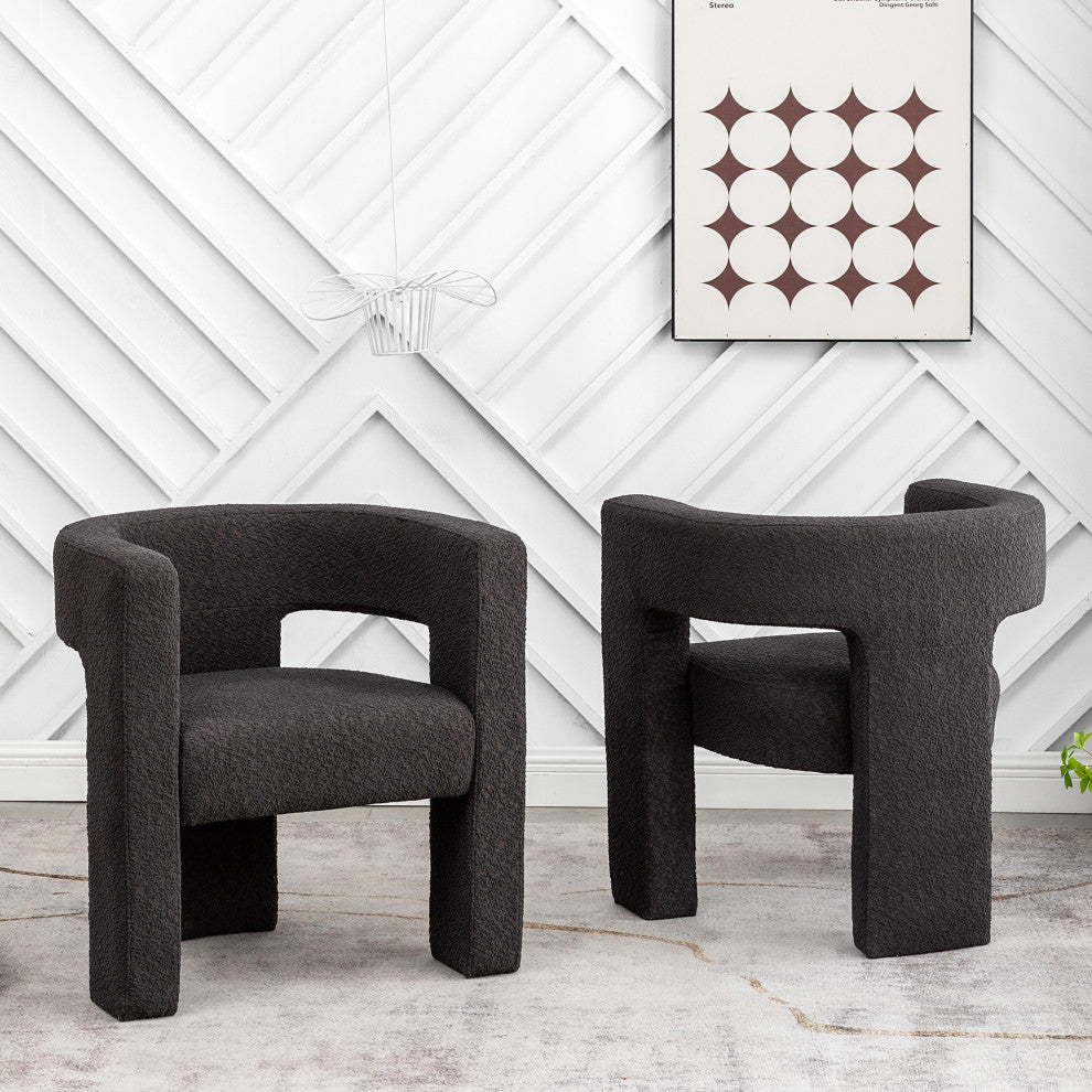 28" Wide Boucle Upholstered Square Armchair, Set of 2, Dark Gray