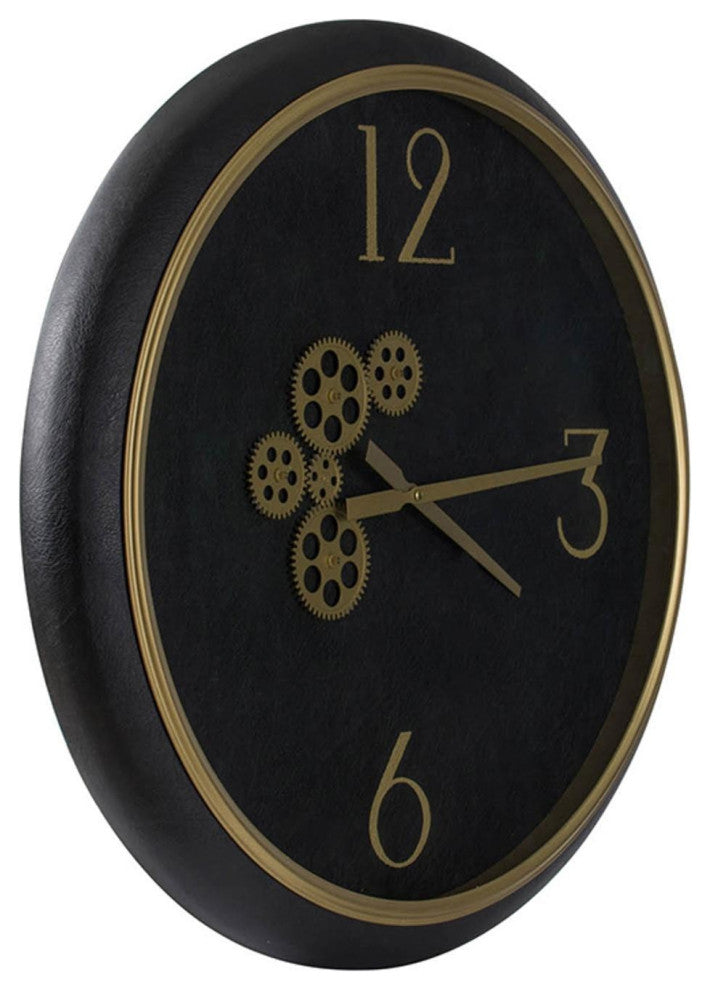 Black and Gold Gear Contemporary Round Wall Clock
