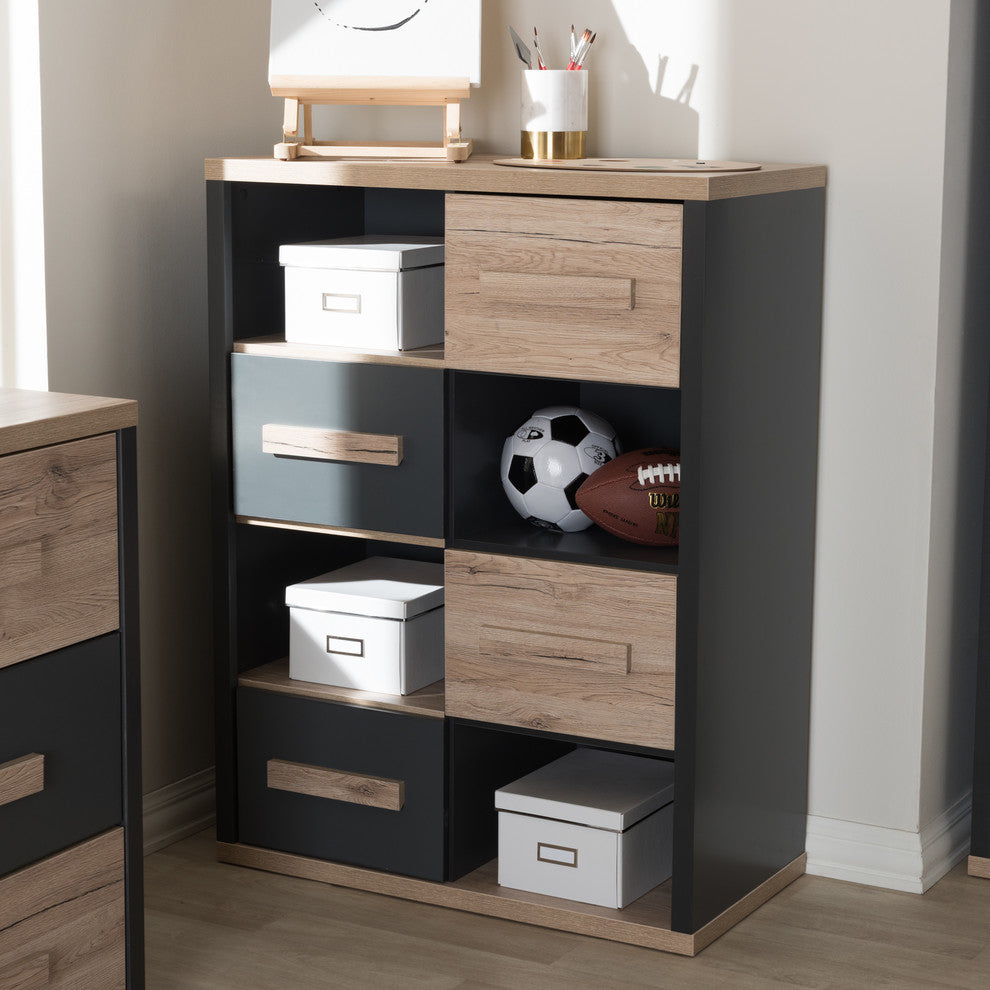 Pandora Modern Dark Gray and Light Brown Two-Tone, 4-Drawer Storage Cabinet