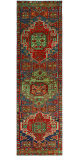 Fine Vintage Distressed Nurhan Navy/Red Runner, 3'1 x 10'4