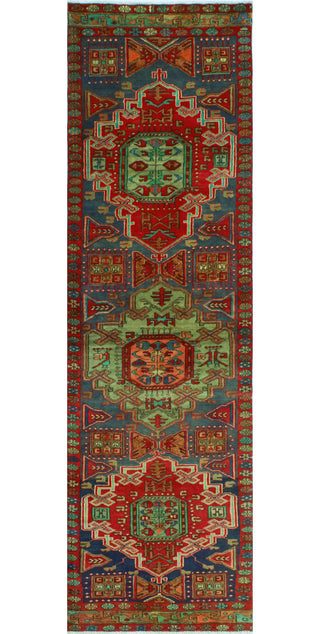 Fine Vintage Distressed Nurhan Navy/Red Runner, 3'1 x 10'4