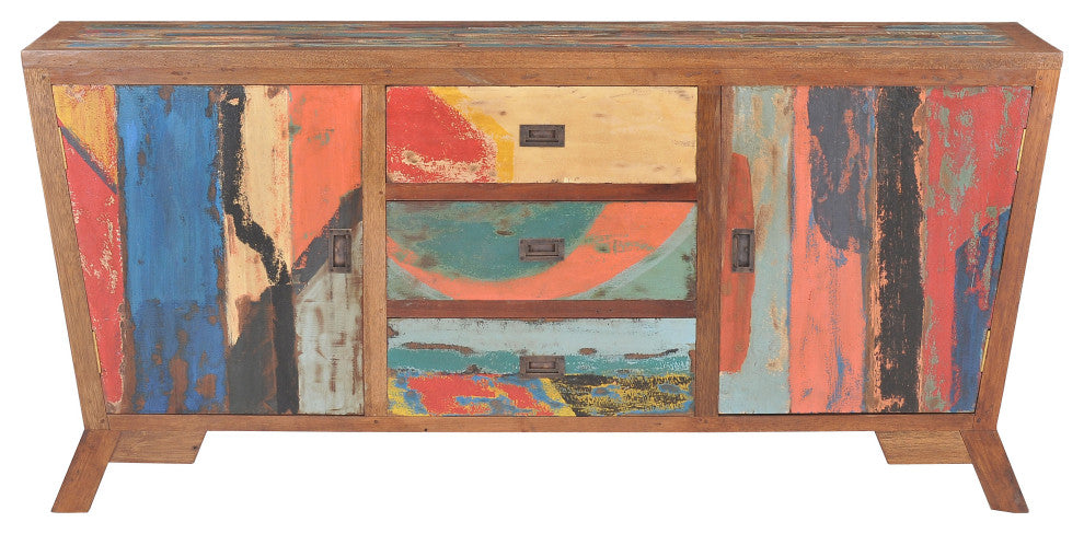 Cone Shaped Buffet Made From Recycled Teak Wood Boats, 72" x 20"