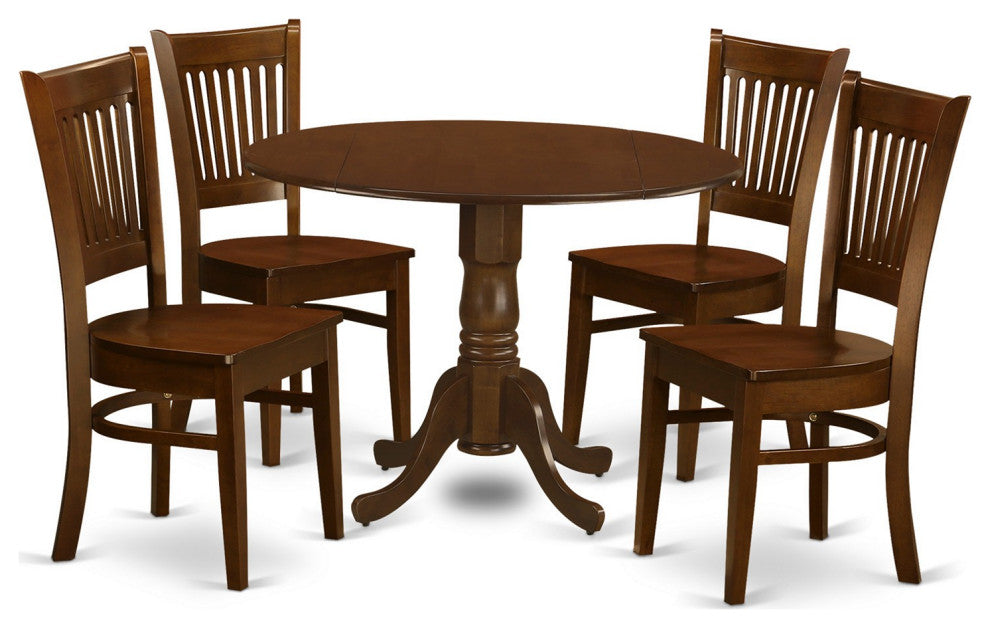 5 Pctable With 2 Drop Leaves And 4 Wood Dinette Chairs
