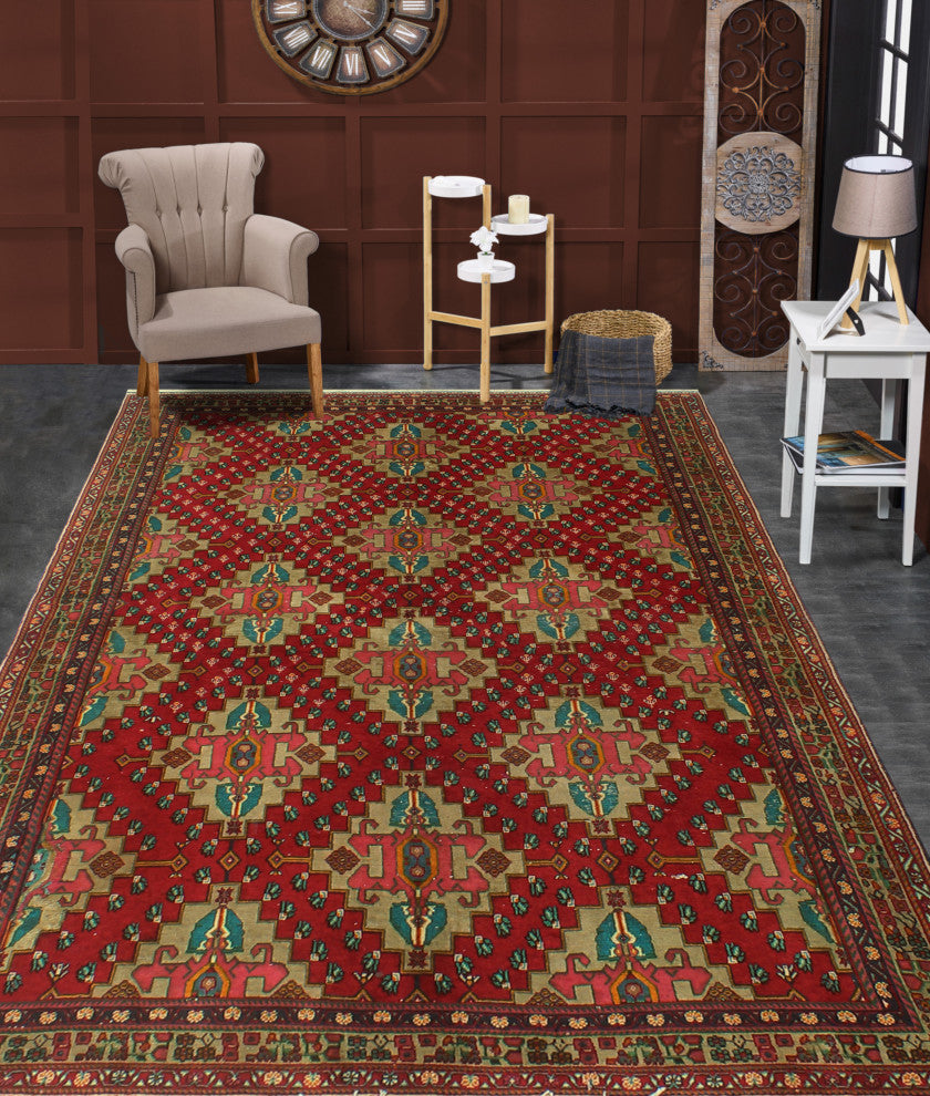 Fine Vintage Distressed Lahor 76 Red Rug