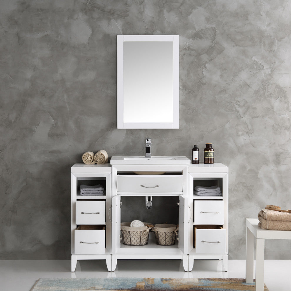 Fresca Cambridge 48" White Traditional Bathroom Vanity With Mirror