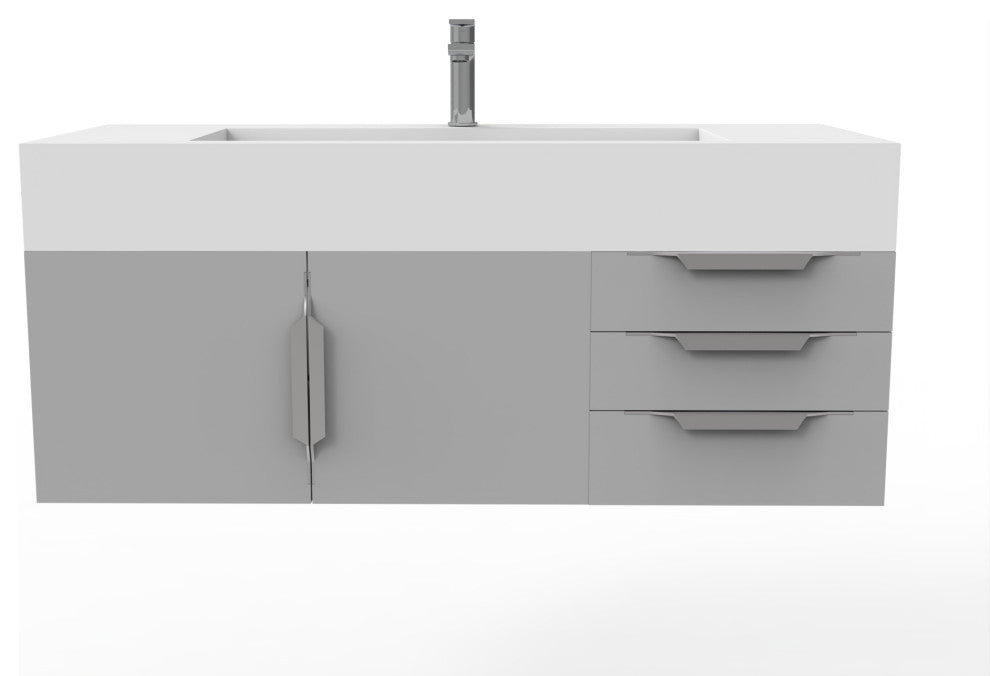 CastelloUSA Nile 48" Wall Mounted Vanity Set, Gray, White Top, Brushed Nickel