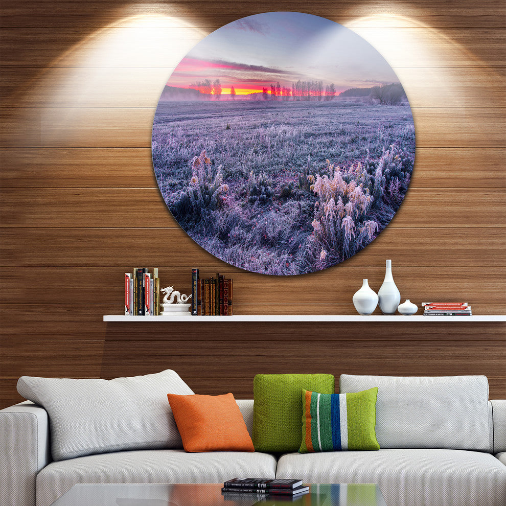 Colorful Cold Frosty Morning, Landscape Disc Metal Artwork, 23"
