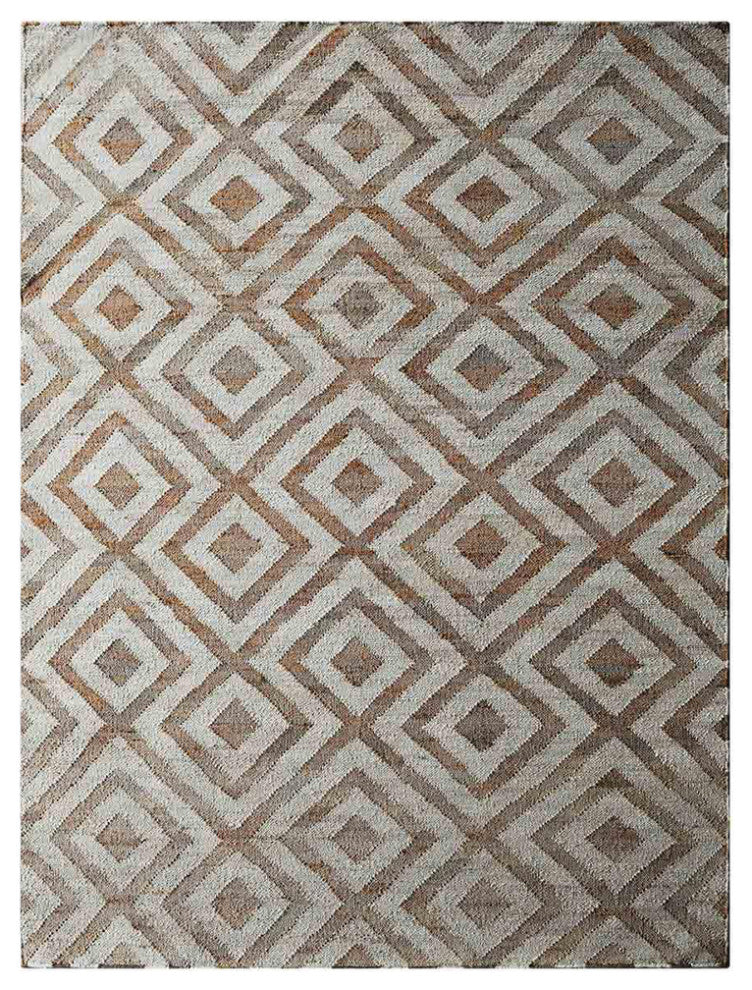 HAND WOVEN KILIM JUTE ECO-FRIENDLY AREA RUGS, White Beige,Geometric,Outdoor, [Rectangle] 8'x10'