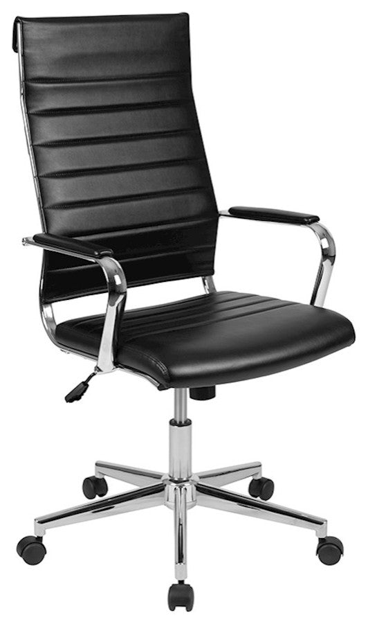 High Back Black LeatherSoft Ribbed Executive Swivel Office Chair