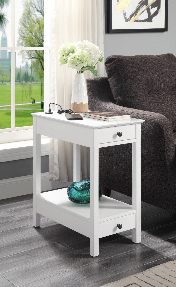Byzad Side Table With USB Charging Dock, White