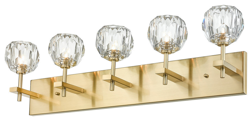 D4.3" 5-Light Gold Metal Bathroom Vanity Light With Clear Crystal Shades