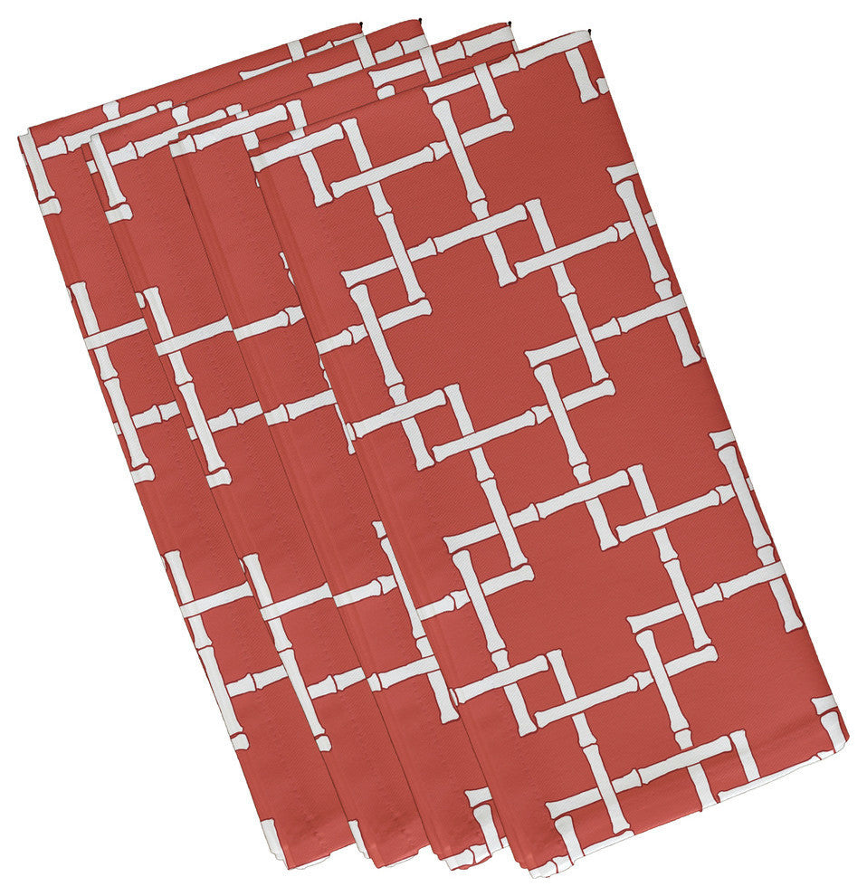 Bamboo 1, Geometric Print Napkin, Coral, Set of 4