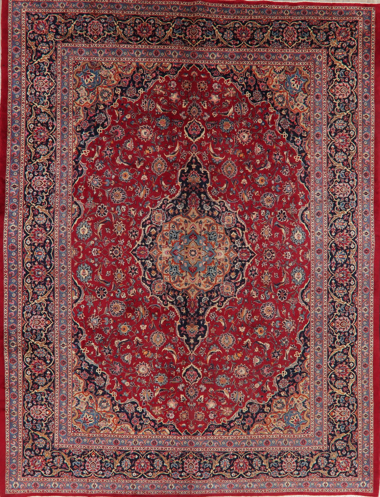 Consigned, Oriental Vintage-Style Handmade Area Rug Persian, Red, 10x13