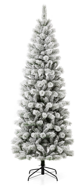 7.5ft Pre-Lit Flocked Pencil Pine Artificial Christmas Tree With 300 Warm Lights