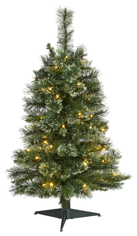 3' Wisconsin Slim Snow Tip Pine Faux Christmas Tree With 50 Clear LED Lights
