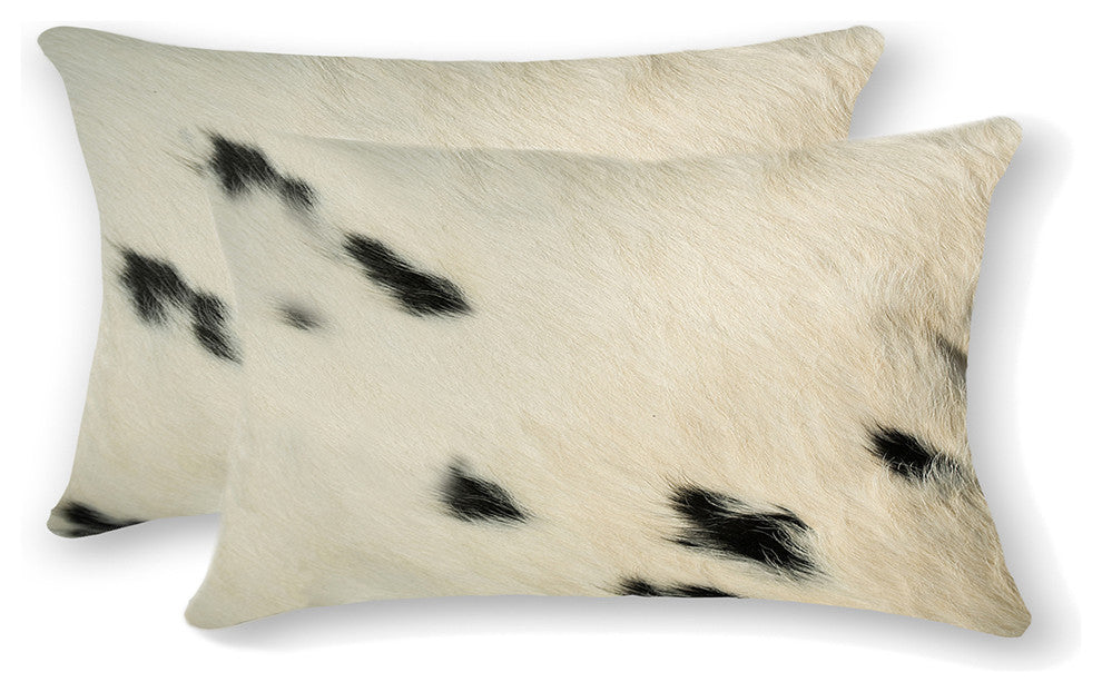 12"x20" Torino Kobe Cowhide Pillows, Set of 2, White and Black