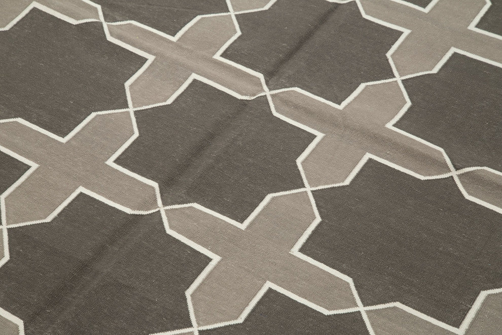 Rug N Carpet - Handmade Wool 6' 3'' x 8' 11'' Modern Design Dhurrie Kilim Rug