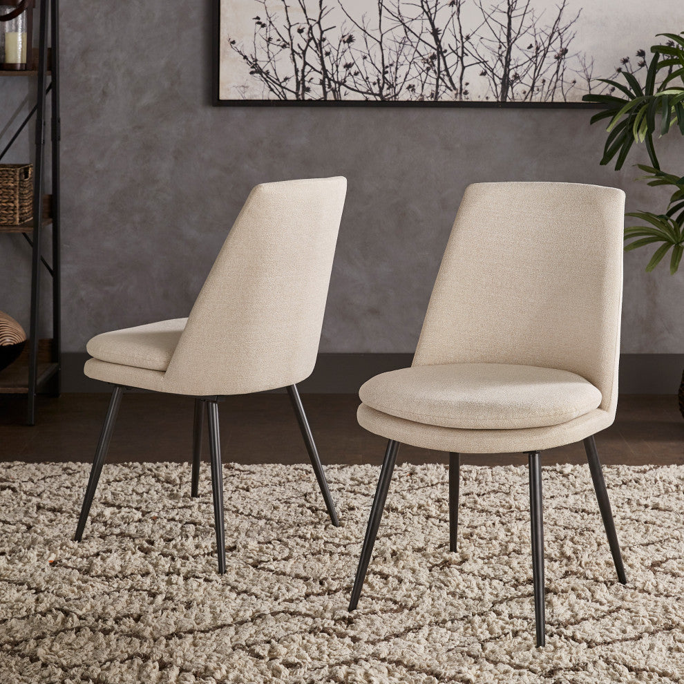 Rashmi Upholstered Dining Chairs (Set of 2) - Beige Chenille, Black Legs