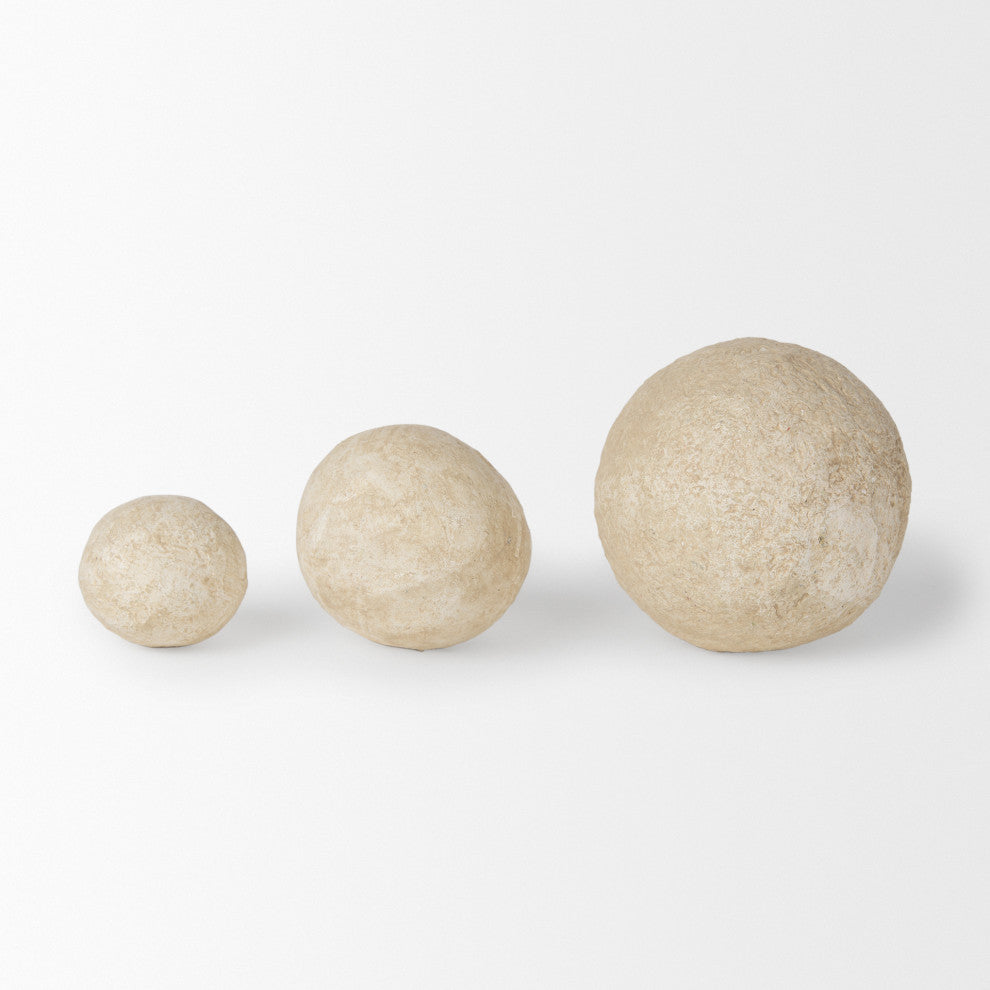 Sunita Set of 3 Beige Paper Mache Orbs