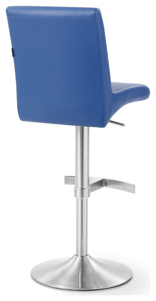 Coveteur Bar Stool Dark Blue Leatherette Brushed Stainless Steel Base