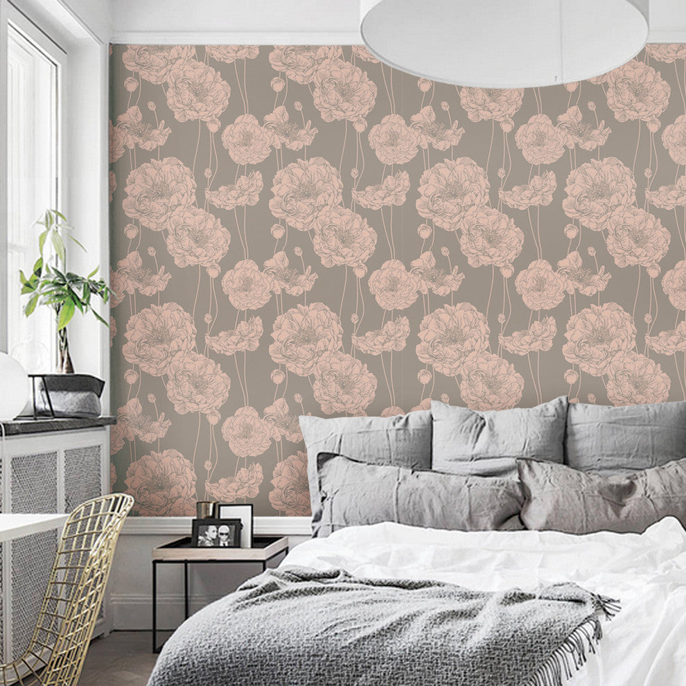 Peony Peel and Stick Vinyl Wallpaper, Shell Pink, 24"w X 60"h