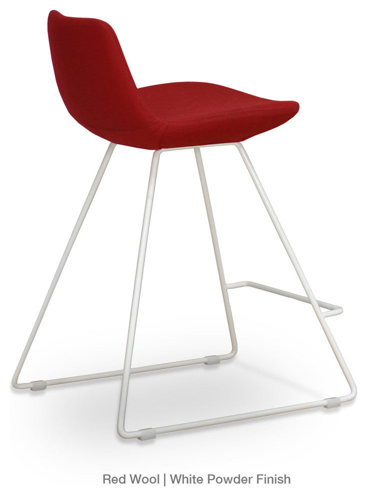 Pera Wire Stool, White Paint Steel Base, Silver Camira Wool