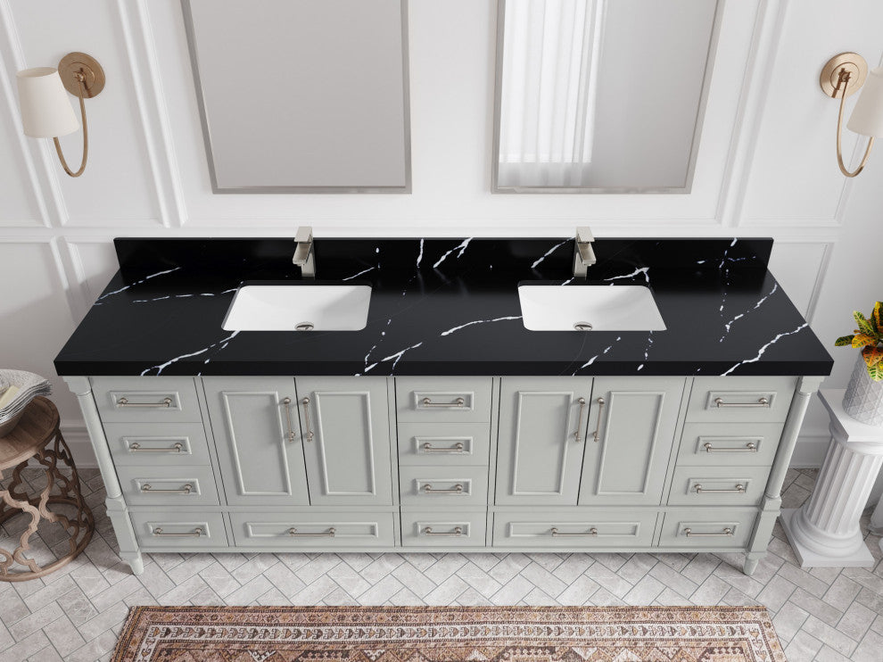 Aberdeen 84 Double Sink Bath Vanity in Coventry Gray 2" Calacatta Black