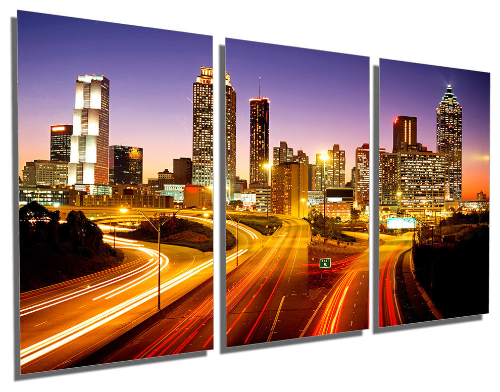 Atlanta, Georgia Skyline Metal Print Wall Art, 3 Panel Split, Triptych, 48x24