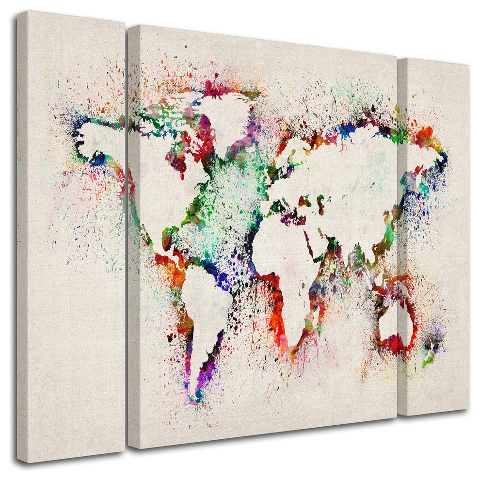 Michael Tompsett 'World Map Paint Splashes' Multi Panel Art Set, 41"x30"