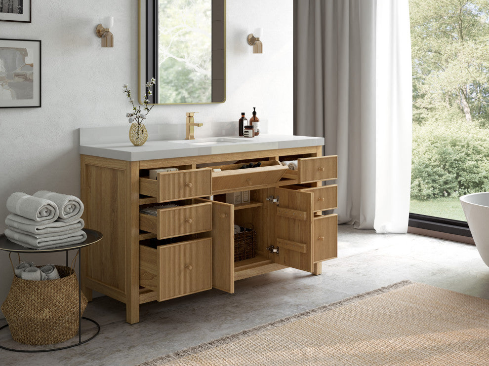 Sonoma 60 Single Bathroom Vanity in Light Natural Teak with 2" Carrara Marble