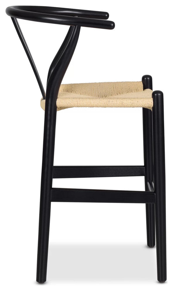 Elite Living (Single) Wishbone Solid Wood Y-Arm Counter Stool, Natural/Black