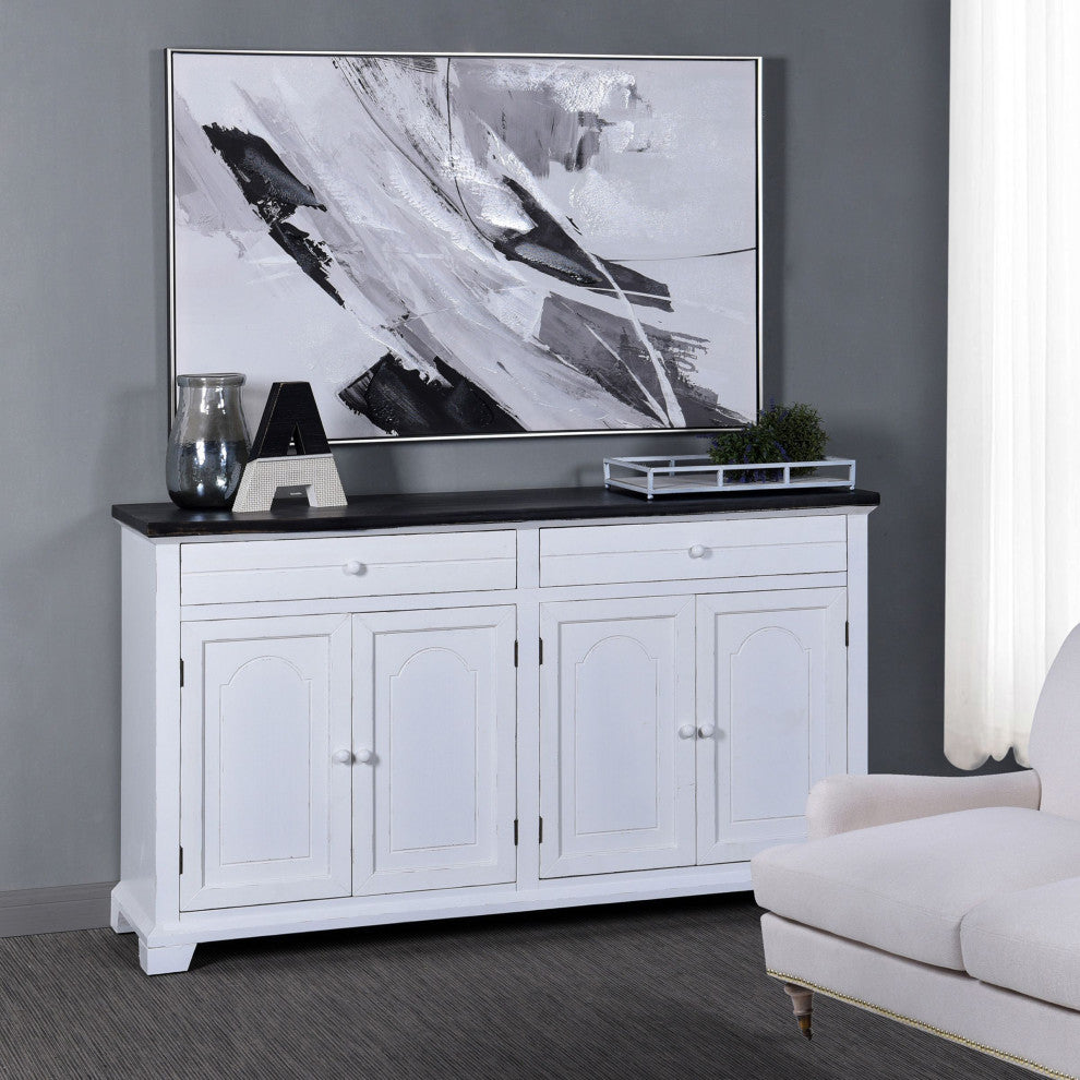 Mason Black and White Wood 2 Drawer 4 Door Cabinet, 34"H60"Wx17"D