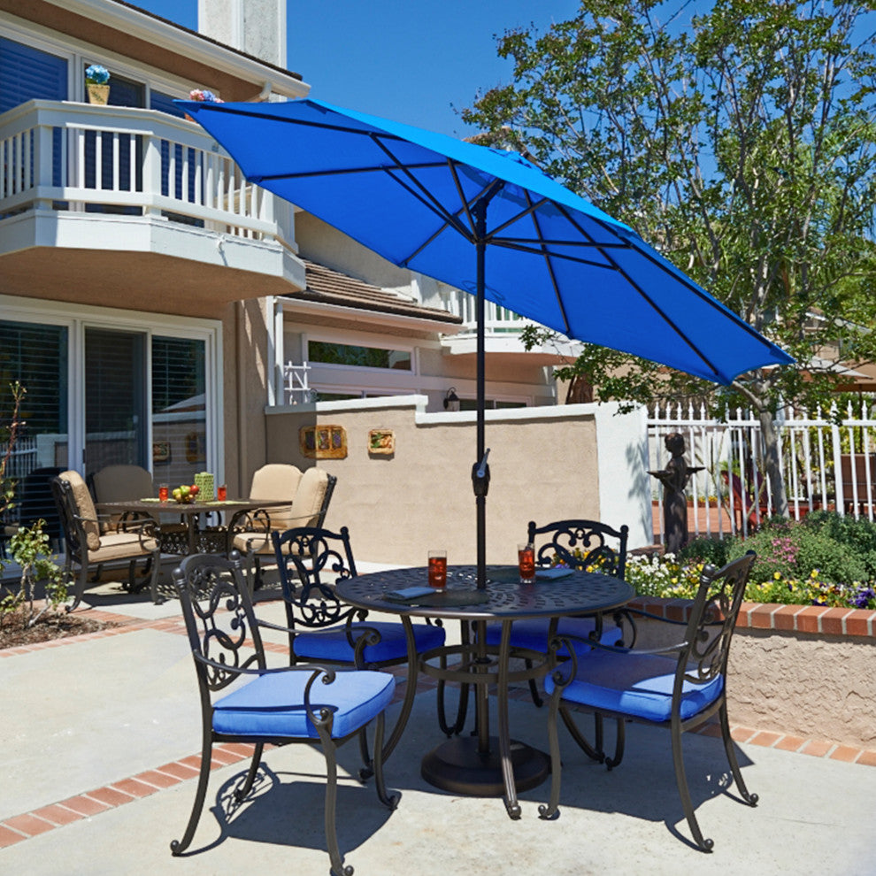 9' Bronze Auto-tilt Crank Lift Aluminum Umbrella, Olefin, Royal Blue