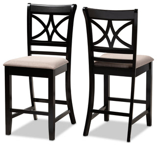 Chandler Sand Fabric and Espresso Brown Wood 2-Piece Counter High Pub Chair Set