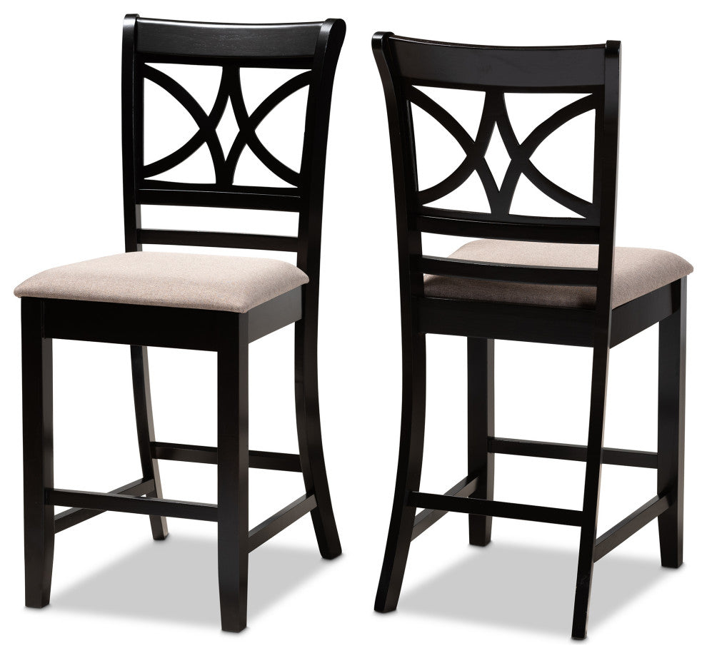 Chandler Sand Fabric and Espresso Brown Wood 2-Piece Counter High Pub Chair Set