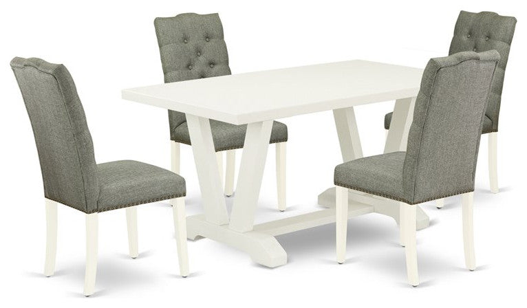 5-Piece Set, 4 Chairs and Table With Linen White Table Top, Linen White