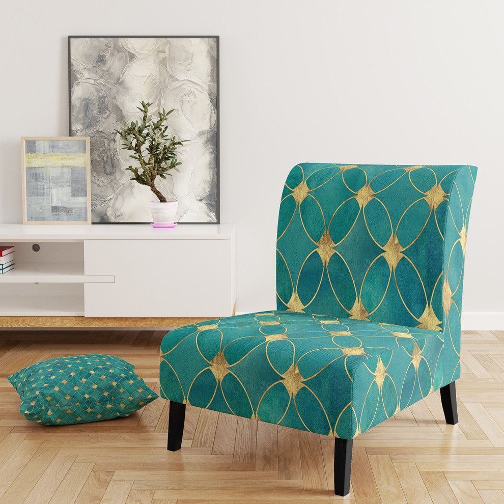 Turquoise and Gold Glitter Chair, Slipper Chair