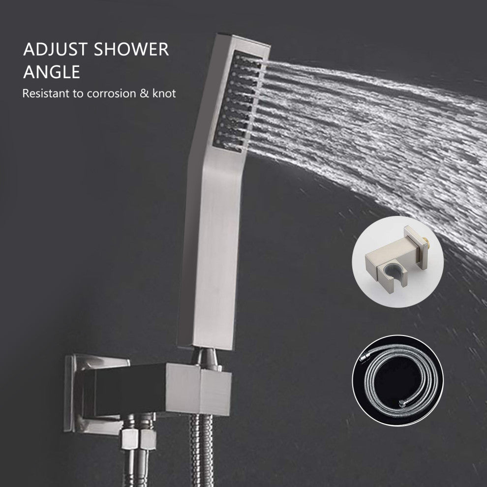 12" Wall Mounted Rainfall Shower System With Tub Spout, Brushed Nickel
