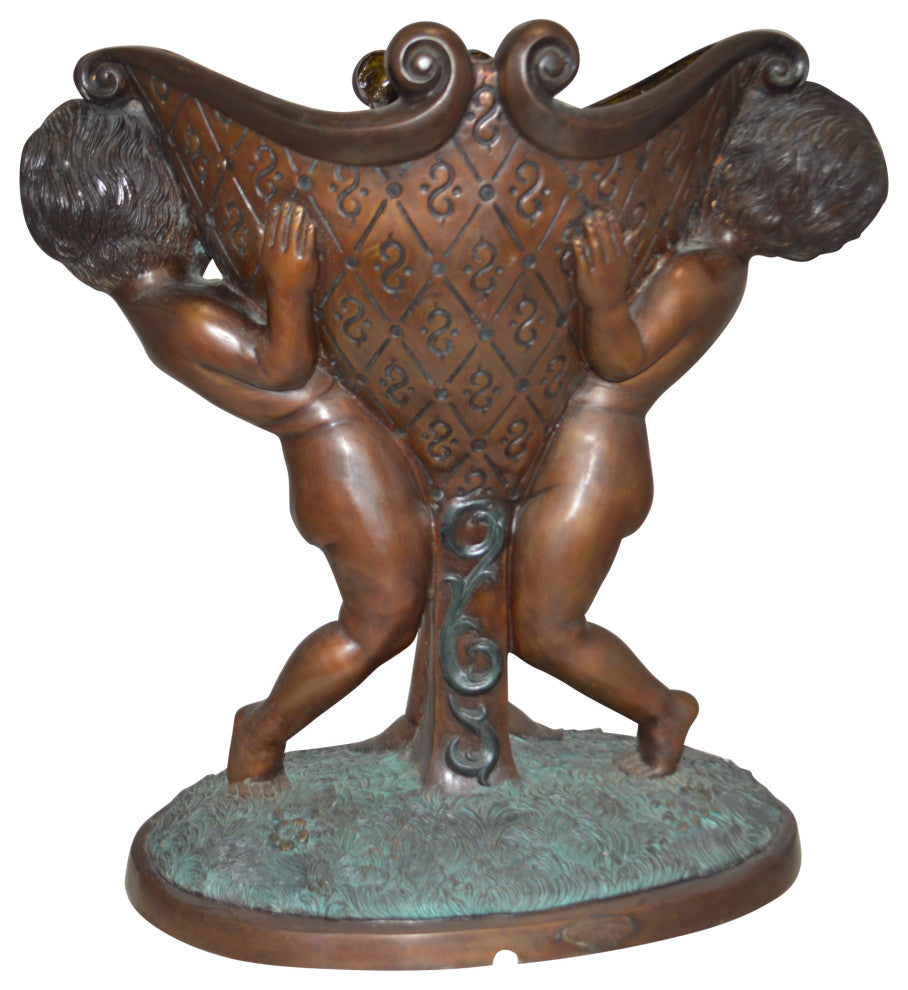 Two Kids Holding a Pot Bronze Statue Fountain -  Size: 28"L x 17"W x 29"H.