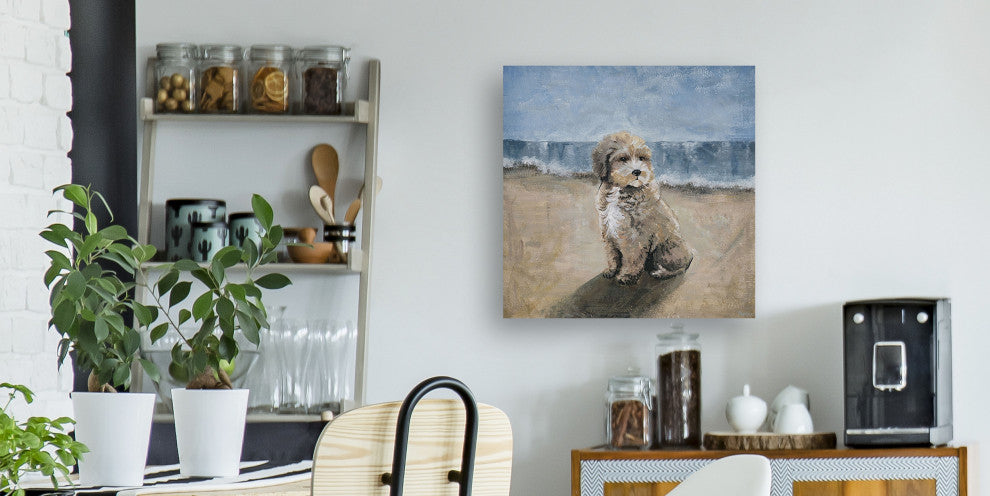 "Dog by the Beach" Painting Print on Wrapped Canvas, 12"x12"