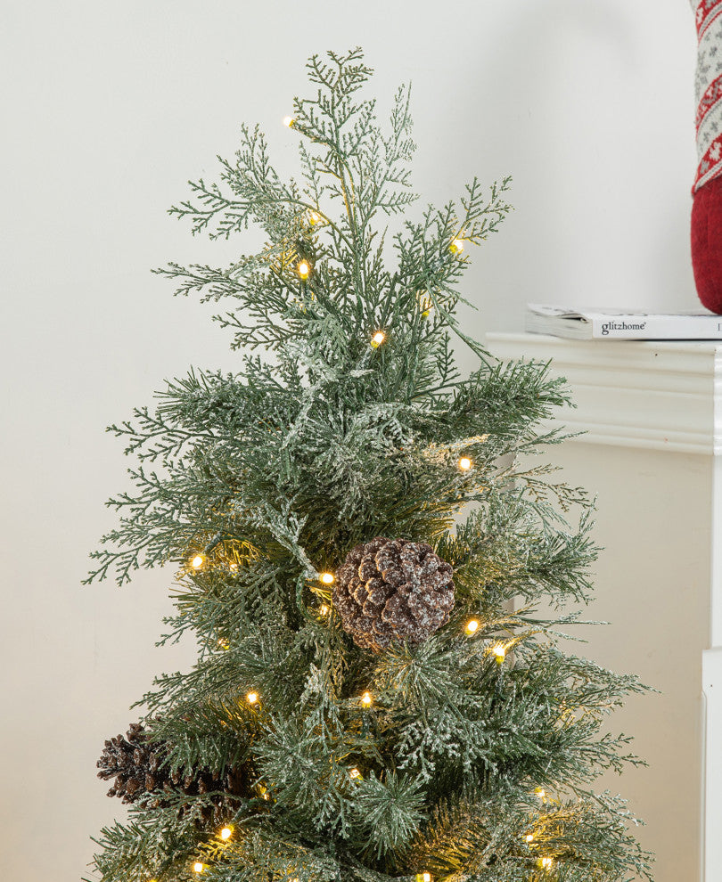 2-Pack 4' Pre-Lit Pine Artificial Christmas Porch Tree, 130 Warm White Lights