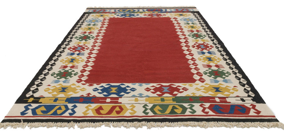 New Handwoven Turkish Kilim Rug 6' x 7' 11", 72 in. x 95 in.