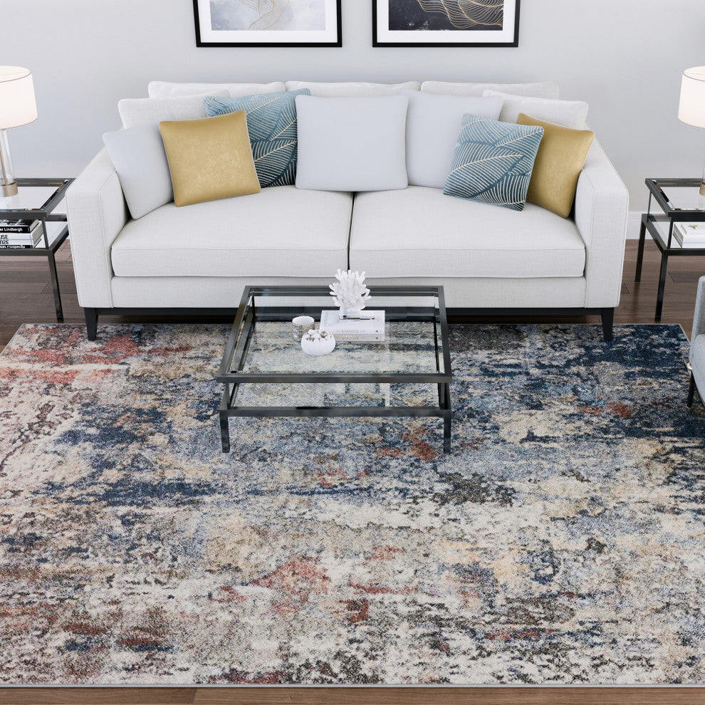Billings Contemporary Abstract Area Rug, Navy, 9'x12'