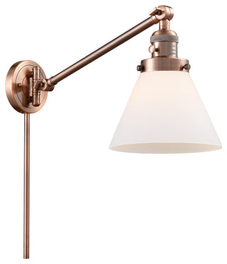 Large Cone 1-Light LED Swing Arm Light, Antique Copper, Glass: White Cased