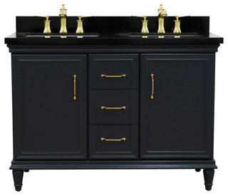 49" Double Vanity, Dark Gray Finish With Black Galaxy And Rectangle Sink