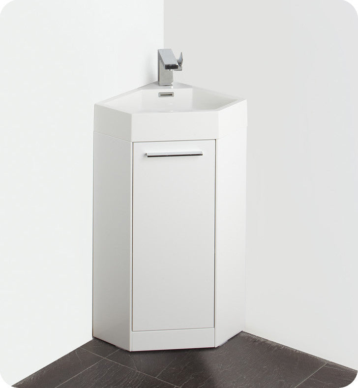 Coda 14" White Modern Corner Bathroom Vanity, Faucet FFT3071BN