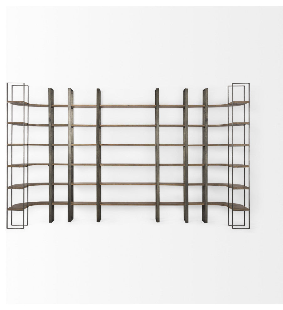 Silver Iron Framed Curved Wooden Shelving Unit