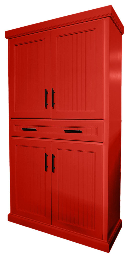 Extra Wide Coastal Kitchen Pantry Cabinet, Persimmon Red