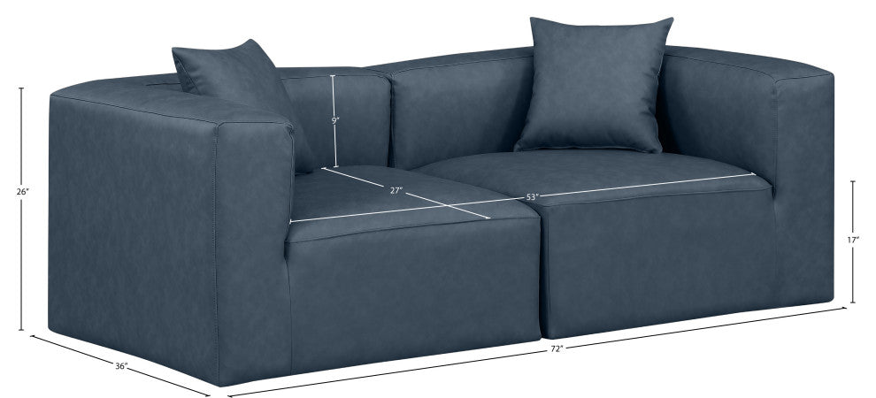 Cube Upholstered Modular Sofa, Navy, 2-Piece: 2 Corner Chair, Vegan Leather