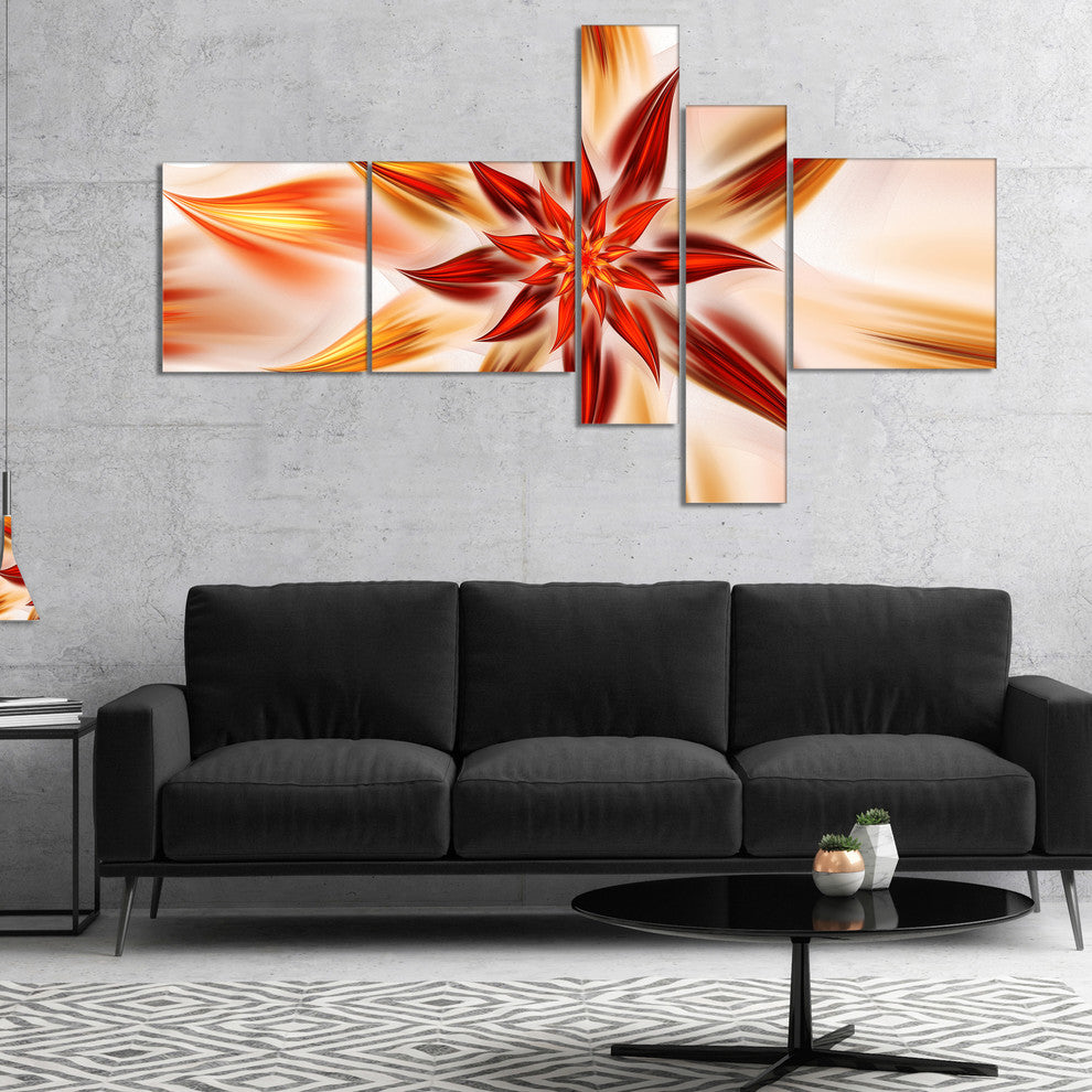 Dance of Brown Exotic Flower, Floral Canvas Art Print, 60"x32", 5 panels